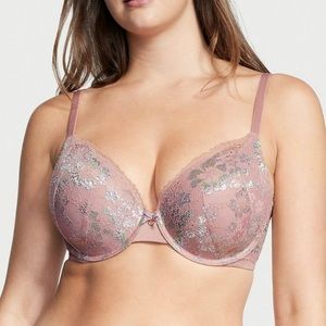 Victoria’s Secret VS Perfect Shape Mauve Lace Bra Shimmer Size 34C